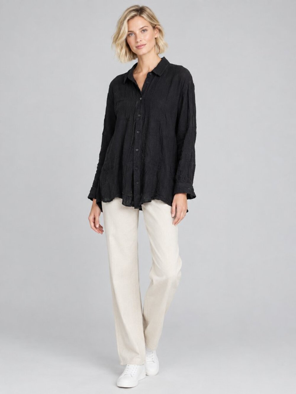 2/$30 Wild Fable Oversized Boyfriend Button-Down Shirt Black Large #A4692